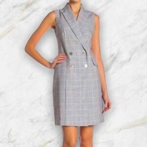 CALVIN KLEIN Double Breasted Plaid Blazer Dress